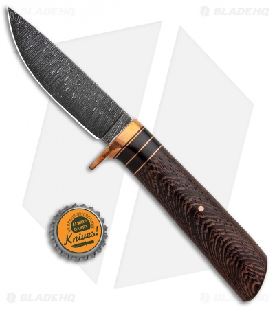 Burr Oak Knives Hunter Fixed Blade Knife Copper/Wenge (3.9" Damascus)