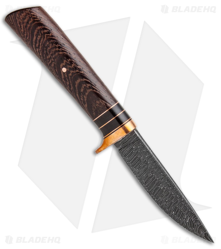 Burr Oak Knives Hunter Fixed Blade Knife Copper/Wenge (3.9" Damascus)