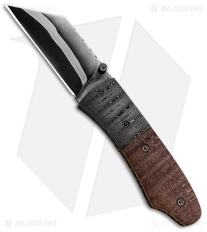 Burr Oak Knives Mini Combat Utility Knife Stabilized Oak (3.375" San Mai)