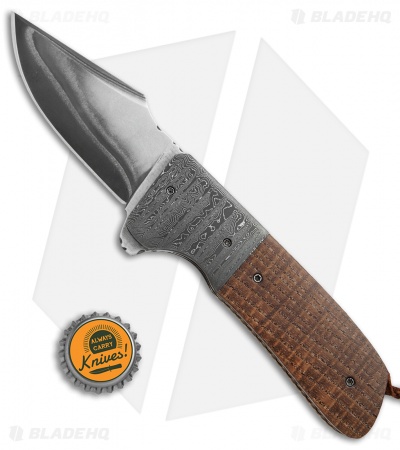 Burr Oak Knives Rule 9 Harpoon Flipper Knife Oak/Damascus (3.75" San Mai)