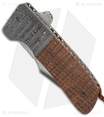 Burr Oak Knives Rule 9 Harpoon Flipper Knife Oak/Damascus (3.75" San Mai)
