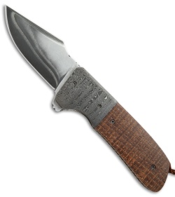 Burr Oak Knives Rule 9 Harpoon Flipper Knife Oak/Damascus (3.75" San Mai)