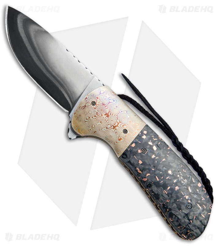 Burr Oak Knives Shard Flipper Dress Knife Shred CF/Mokume (3.6" San Mai)