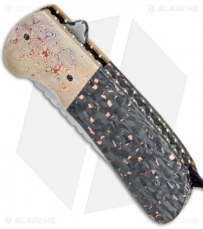 Burr Oak Knives Shard Flipper Dress Knife Shred CF/Mokume (3.6" San Mai)