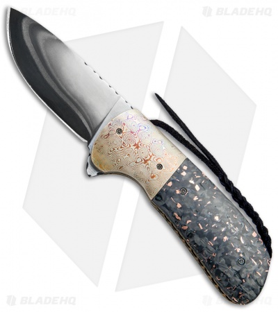 Burr Oak Knives Shard Flipper Dress Knife Shred CF/Mokume (3.6" San Mai)