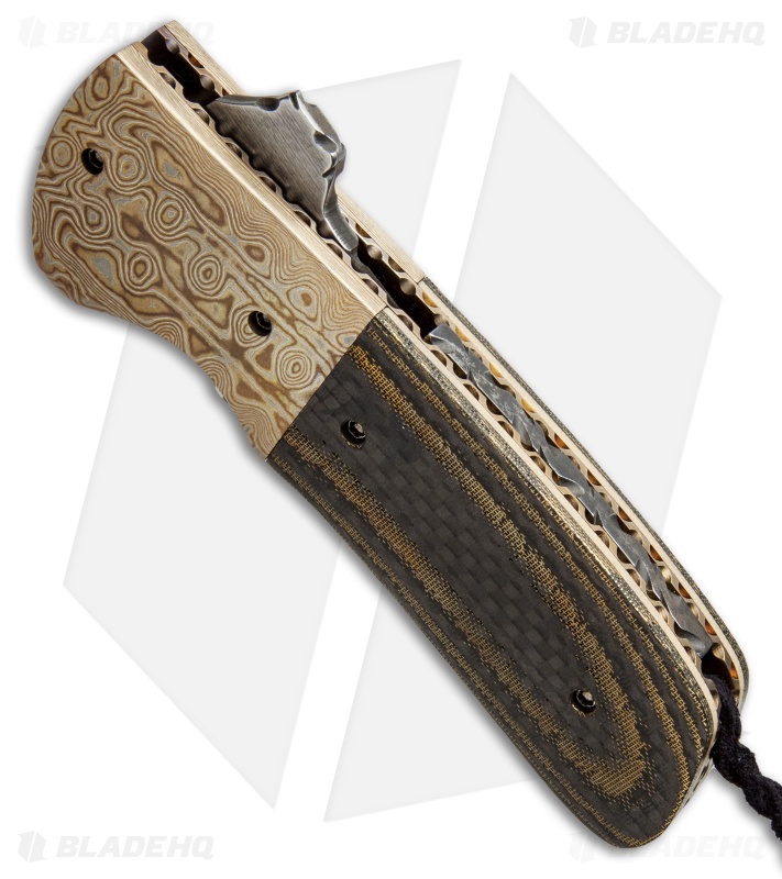 Burr Oak Knives Coffin Nail 2.0 Flipper Knife Mokume/Brass CF (3.5" San Mai)