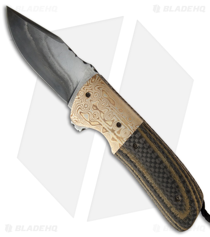 Burr Oak Knives Coffin Nail 2.0 Flipper Knife Mokume/Brass CF (3.5" San Mai)