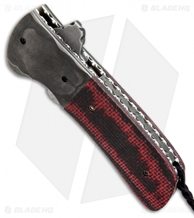 Burr Oak Knives Rule 9 Flipper Red/Black Burlap Micarta (3.5" San Mai)