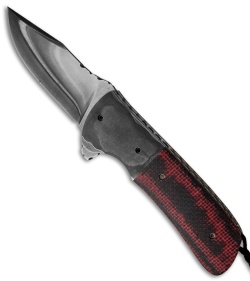 Burr Oak Knives Rule 9 Flipper Red/Black Burlap Micarta (3.5" San Mai)