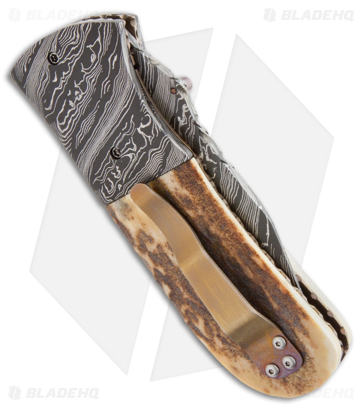 Burr Oak Knives First Responder Knife Red Stag (3.5" Damascus)
