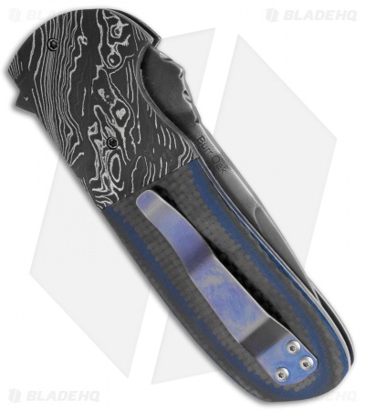 Burr Oak Knives Flipper #1 Knife Blue G-10/Carbon Fiber (3.75" Gray)