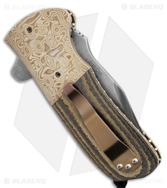 Burr Oak Knives Coffin Nail Flipper Knife Mokume/Brass CF (3.5" San Mai)