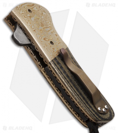 Burr Oak Knives Coffin Nail Flipper Knife Mokume/Brass CF (3.5" San Mai)