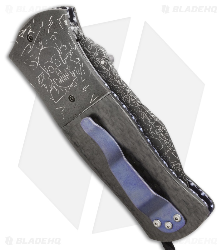 Burr Oak Knives Full Dress Dreadnought Knife Skull/Carbon Fiber (3.5" Damascus)