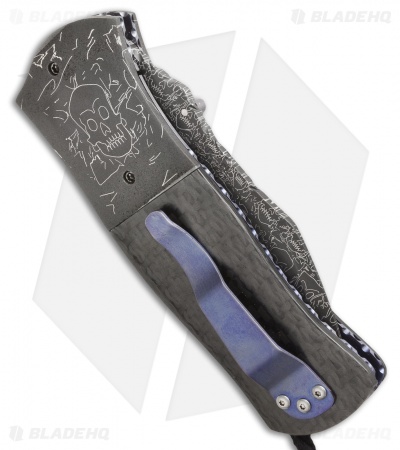 Burr Oak Knives Full Dress Dreadnought Knife Skull/Carbon Fiber (3.5" Damascus)