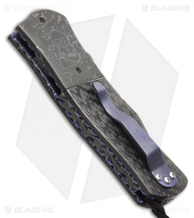 Burr Oak Knives Full Dress Dreadnought Knife Skull/Carbon Fiber (3.5" Damascus)