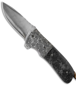 Burr Oak Knives Shard Flipper #1 Dress Knife Shred CF/Damascus (3.5" San Mai)