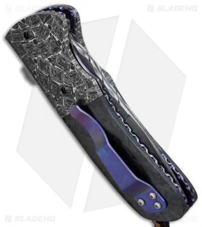 Burr Oak Knives Shard Flipper #1 Dress Knife Shred CF/Damascus (3.5" San Mai)