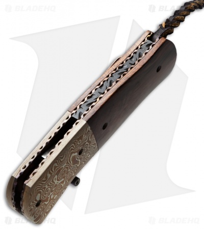 Burr Oak Knives Folding Bowie Knife Ironwood/Mokume (3.625" San Mai Damascus)
