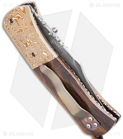 Burr Oak Knives Folding Bowie Knife Ironwood/Mokume (3.625" San Mai Damascus)