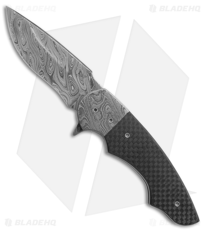 Butch Ball Custom Liner Lock Flipper Knife Damascus/CF (3.25" Damascus)