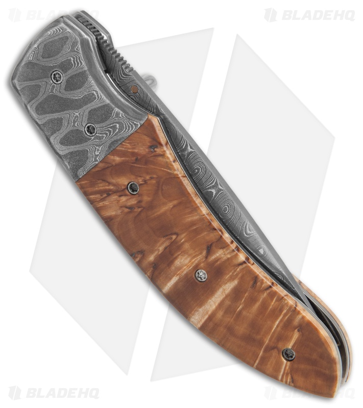 Butch Ball Custom Liner Lock Knife Damascus/Masur Birch (3.4" Damascus)