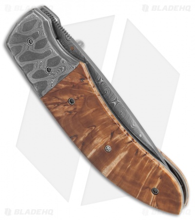 Butch Ball Custom Liner Lock Knife Damascus/Masur Birch (3.4" Damascus)