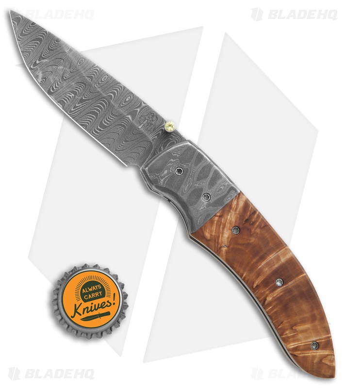 Butch Ball Custom Liner Lock Knife Damascus/Masur Birch (3.4" Damascus)