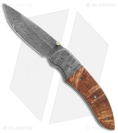 Butch Ball Custom Liner Lock Knife Damascus/Masur Birch (3.4" Damascus)