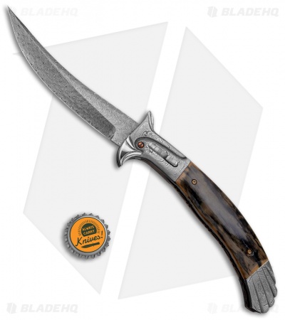 Chuck Gedraitis Alicanto Eagle Automatic Knife Mammoth Ivory (4.75" Damascus)