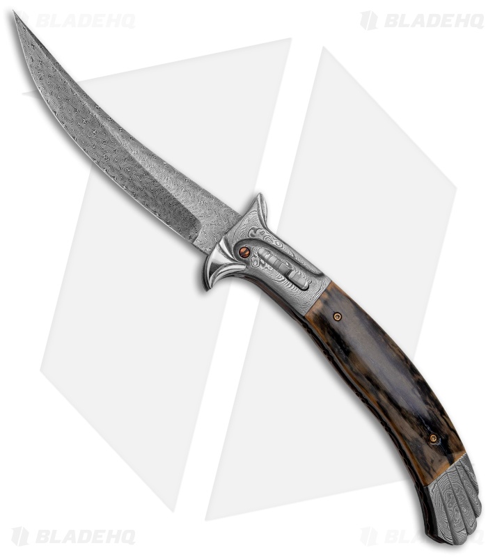 Chuck Gedraitis Alicanto Eagle Automatic Knife Mammoth Ivory (4.75" Damascus)
