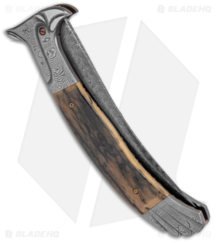 Chuck Gedraitis Alicanto Eagle Automatic Knife Mammoth Ivory (4.75" Damascus)