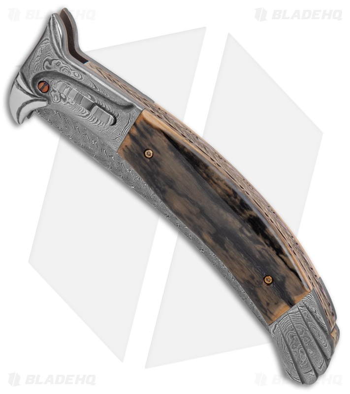 Chuck Gedraitis Alicanto Eagle Automatic Knife Mammoth Ivory (4.75" Damascus)