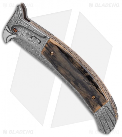 Chuck Gedraitis Alicanto Eagle Automatic Knife Mammoth Ivory (4.75" Damascus)