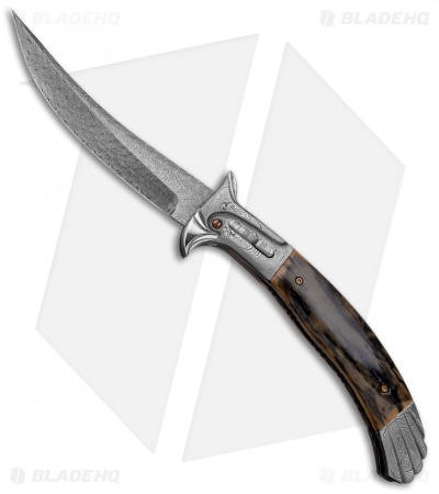 Chuck Gedraitis Alicanto Eagle Automatic Knife Mammoth Ivory (4.75" Damascus)