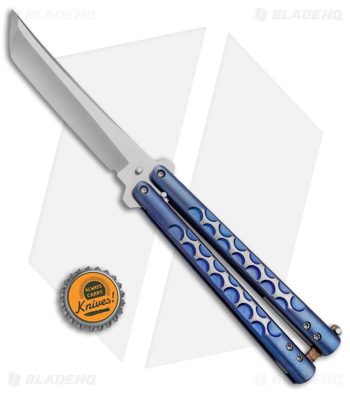 Chuck Gedraits Custom Balisong #165 Knife Blue Ti w/ Kevlar LSCF Latch (Satin)