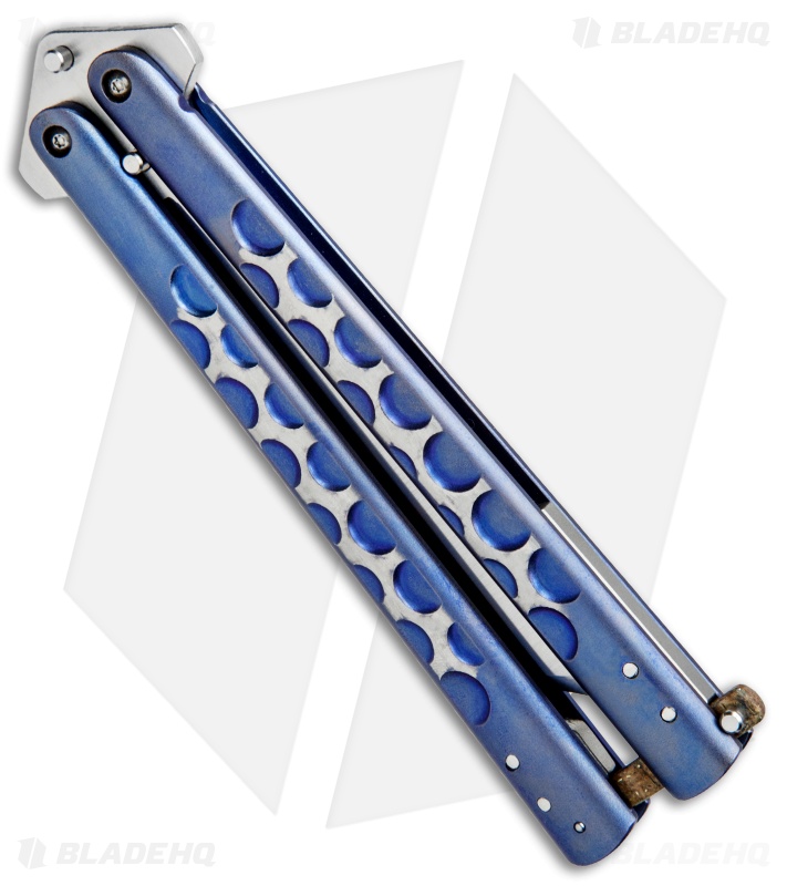 Chuck Gedraits Custom Balisong #165 Knife Blue Ti w/ Kevlar LSCF Latch (Satin)