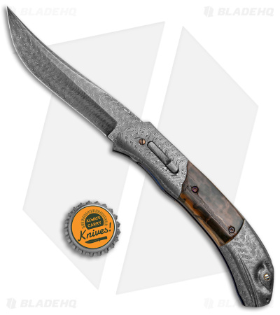 Chuck Gedraitis Custom Clever Girl Automatic Knife + Stand (3.75" Damascus)