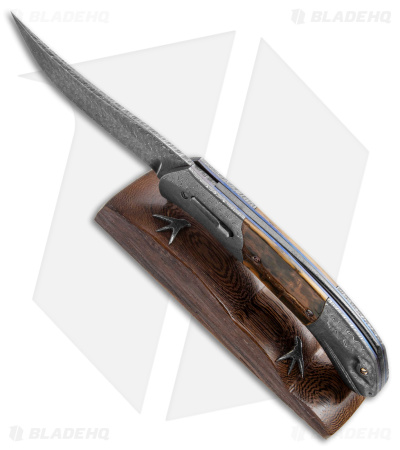 Chuck Gedraitis Custom Clever Girl Automatic Knife + Stand (3.75" Damascus)