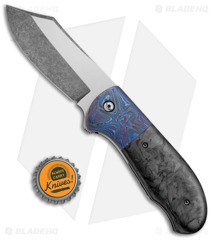 Chuck Gedraitis Large Puffin Flipper Knife Marbled CF/Timascus (3.5" Two-Tone)