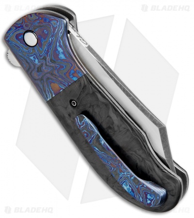 Chuck Gedraitis Large Puffin Flipper Knife Marbled CF/Timascus (3.5" Two-Tone)