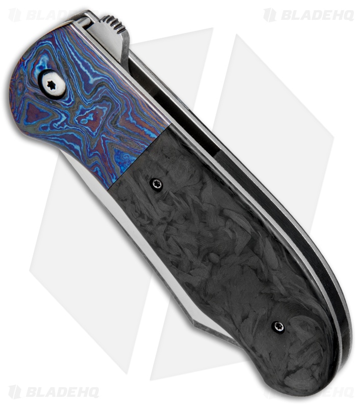 Chuck Gedraitis Large Puffin Flipper Knife Marbled CF/Timascus (3.5" Two-Tone)