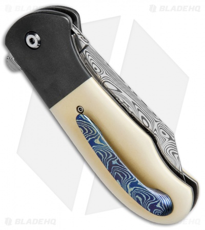 Chuck Gedraitis Large Puffin Flipper Knife Westinghouse/Zirc (3.5" Damasteel)