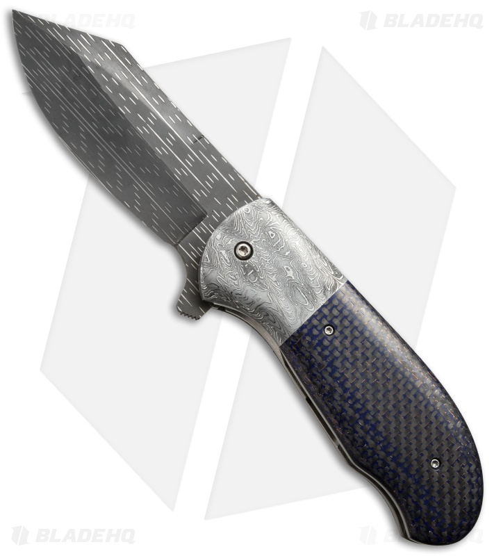 Chuck Gedraitis XL Puffin Knife Blue LSCF/Damascus (3.75" Starfire)