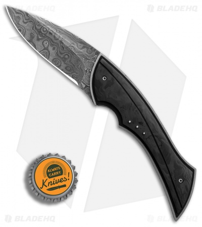 Corrie Schoeman B Ware Flipper Knife Marble Carbon Fiber (2.75" Damascus)