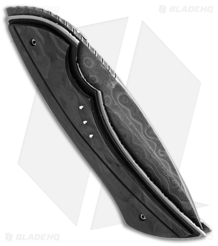 Corrie Schoeman B Ware Flipper Knife Marble Carbon Fiber (2.75" Damascus)