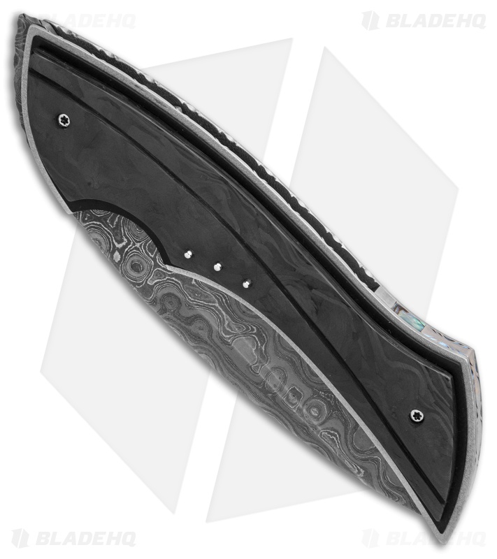 Corrie Schoeman B Ware Flipper Knife Marble Carbon Fiber (2.75" Damascus)
