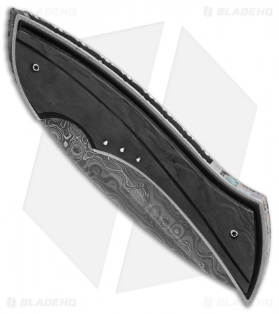 Corrie Schoeman B Ware Flipper Knife Marble Carbon Fiber (2.75" Damascus)