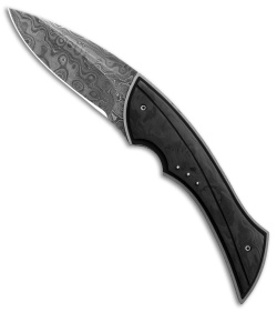 Corrie Schoeman B Ware Flipper Knife Marble Carbon Fiber (2.75" Damascus)