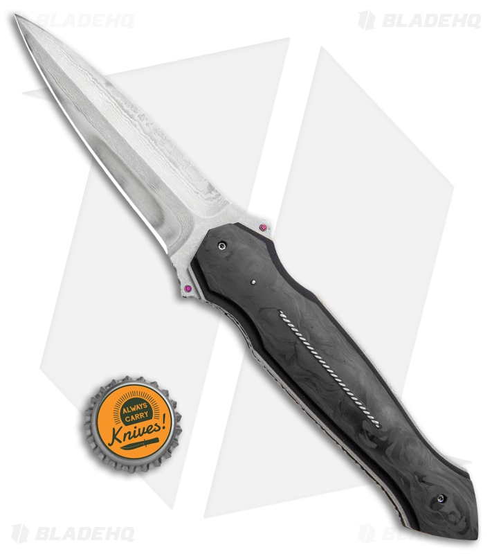 Corrie Schoeman Custom Folding Dagger Knife Marble CF (Damascus)